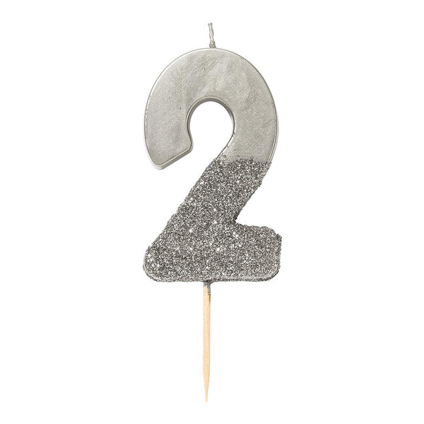 Glitter Dip Birthday Candle Number 2 - Silver