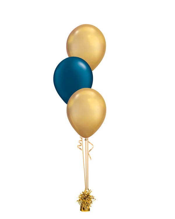 Gold & Blue Shade - Latex Balloon Bouquet - 3 Balloons