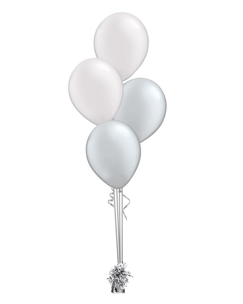 Silver & White Shade - Latex Balloon Bouquet - 4 Balloons