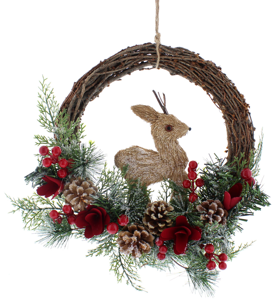 Red Berries & Reindeer Half Wreath