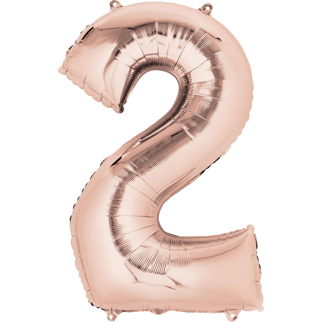 34" Giant Foil Number Balloon | - 2 - Rose Gold | Helium is included.