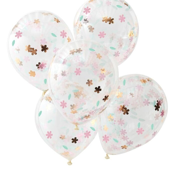 ROSE GOLD FLORAL CONFETTI BALLOONS
