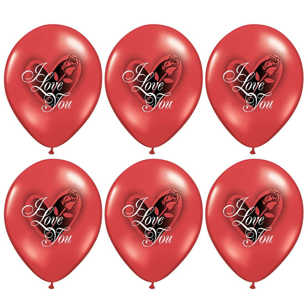 Valentine's Red Rose I Love You Latex Balloons | Helium Or Air |  (30cm) - Pack Of 6.