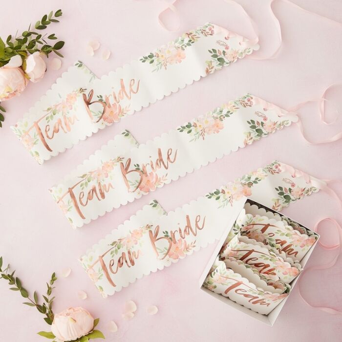 FLORAL TEAM BRIDE HEN PARTY SASHES 6 PACK
