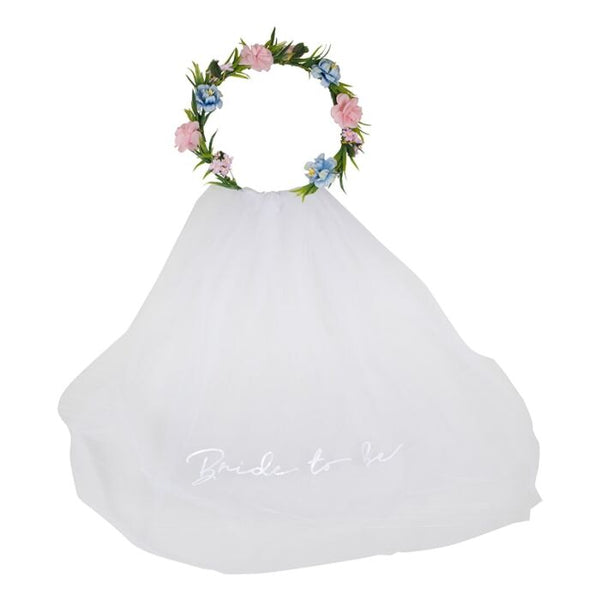 BRIDE TO BE HEN PARTY VEIL WITH FLORAL CROWN