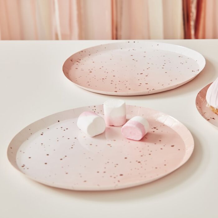 PINK WATERCOLOUR SPECKLE ROSE GOLD PAPER PLATES