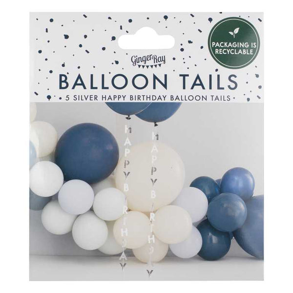Silver Happy Birthday Balloon Tails