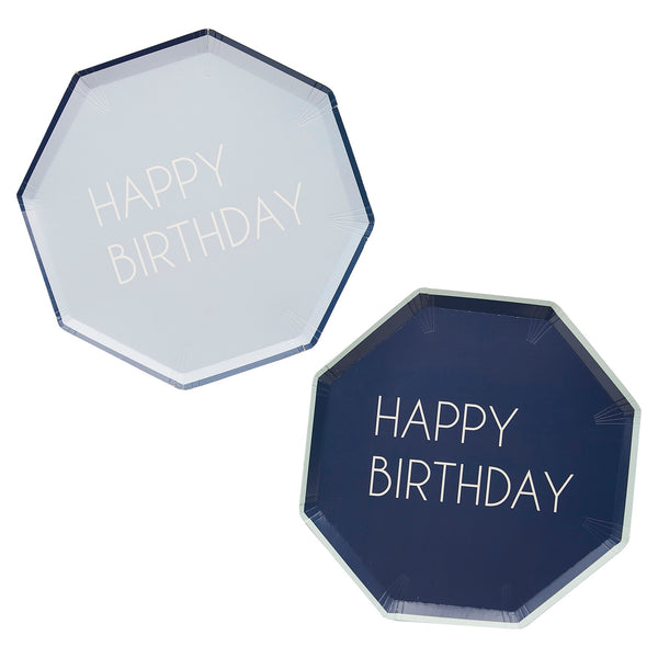 Navy & Blue Happy Birthday Paper Plates