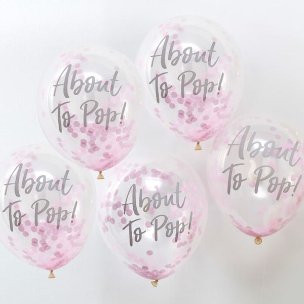 ABOUT TO POP! PINK BABY SHOWER CONFETTI BALLOONS