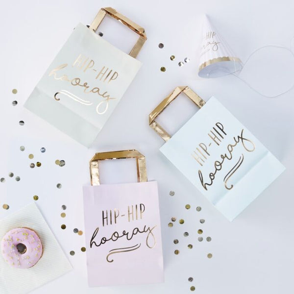 HIP HIP HOORAY PASTEL AND GOLD PARTY BAGS