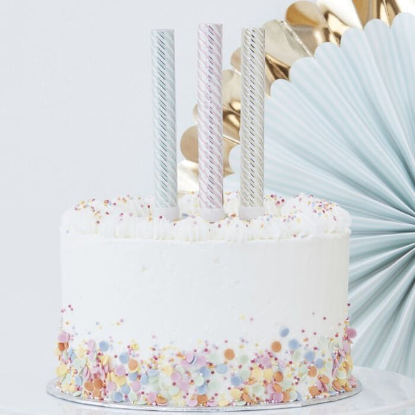 PASTEL AND GOLD FOILED STRIPED CAKE FOUNTAIN CANDLES