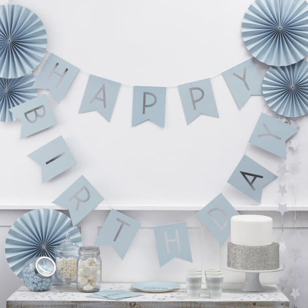 BLUE AND SILVER FOIL HAPPY BIRTHDAY BANNER